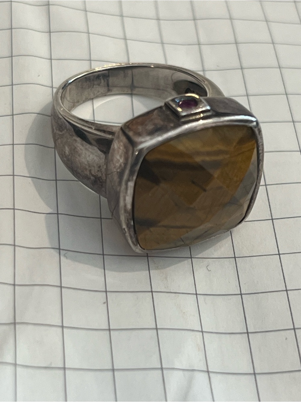 Men’s Sterling 925 pinky ring with tigers eye faceted stone , marked sz 8